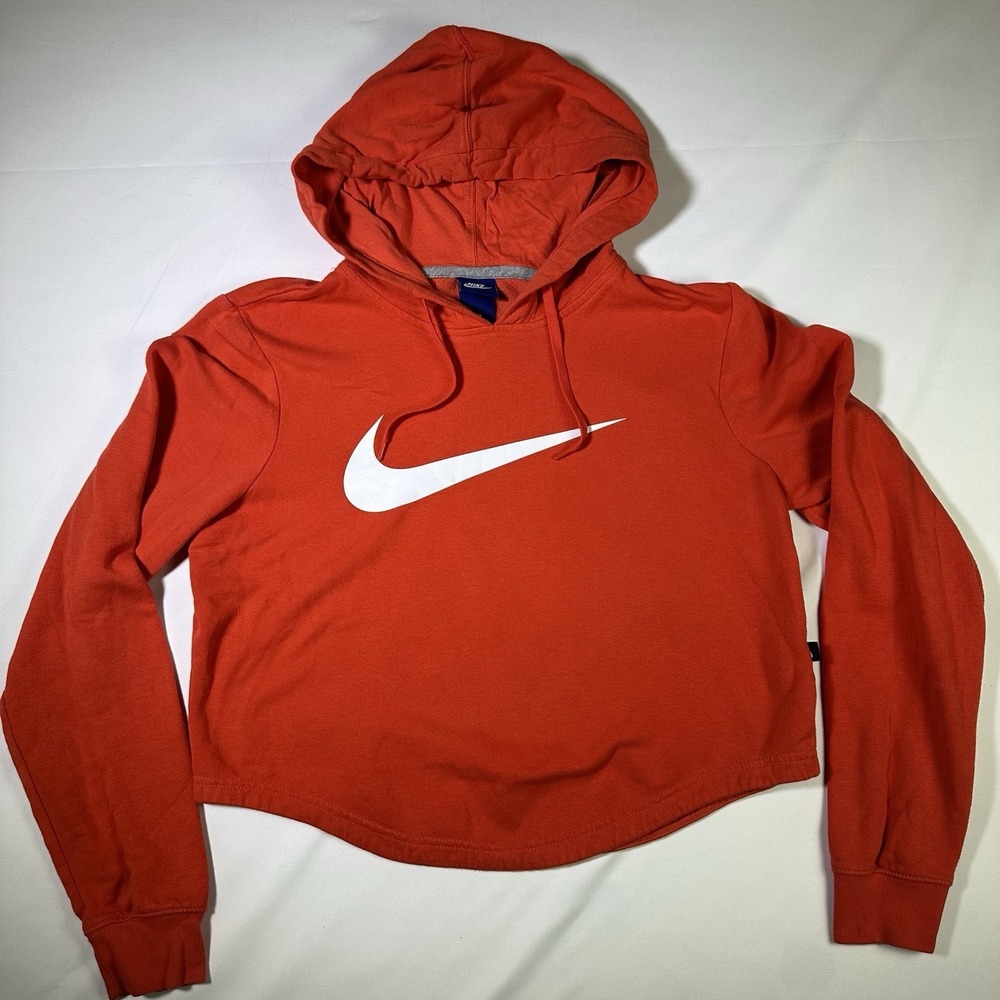 Nike Women's Cropped Logo Orange Hoodie Sweatshirt Pullover Size L Swoosh